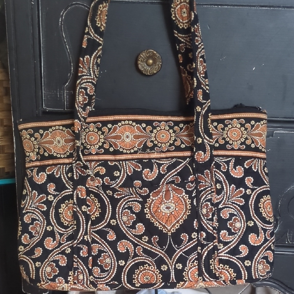 Vera Bradley Black and Orange Quilted Tote Bag